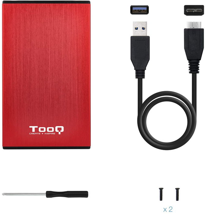 Tooq TQE-2527R Caja Externa para Disco Duro 2.5 Pulgadas, Rojo